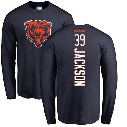 Chicago Bears Men Navy Blue Eddie Jackson Backer NFL Football #39 Long Sleeve T Shirt